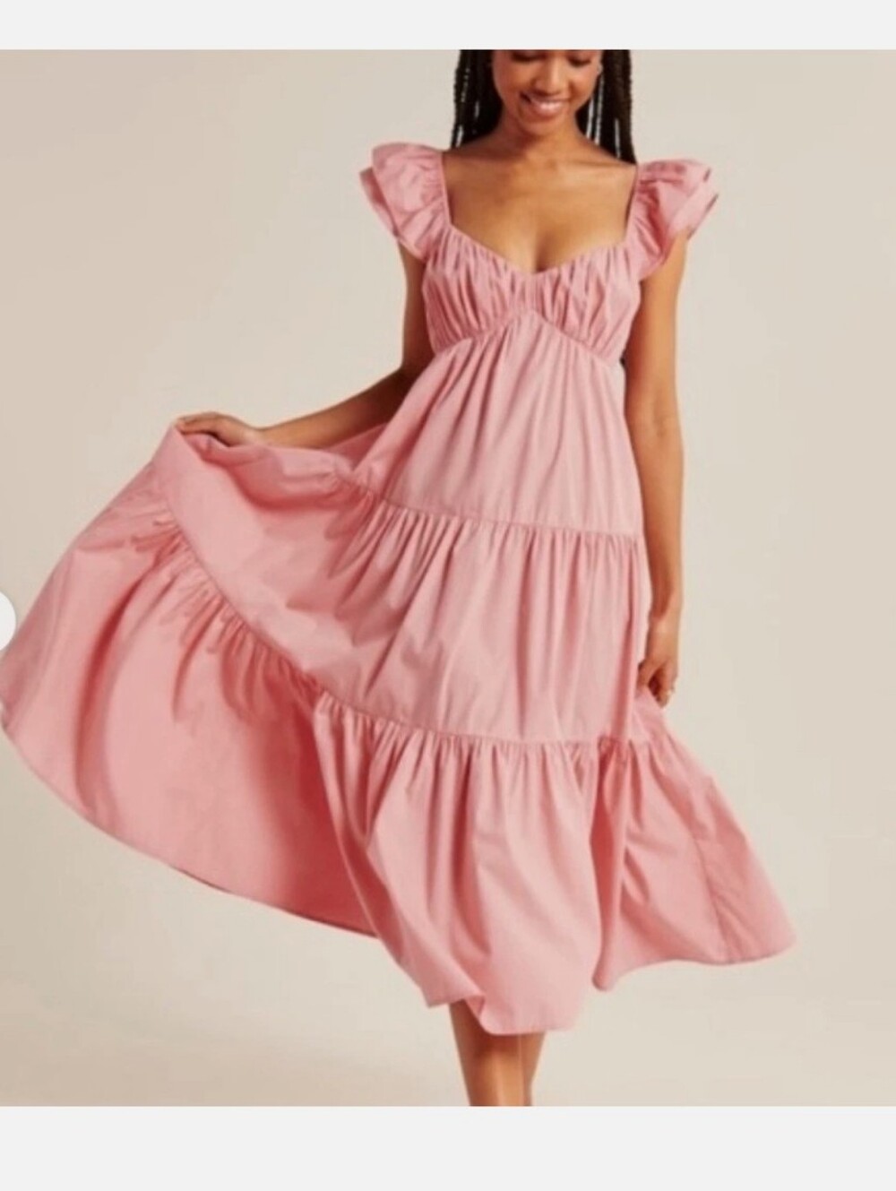 Abercrombie & Fitch Pink Ruffle Sleeve Poplin MidaxiDress Sz M